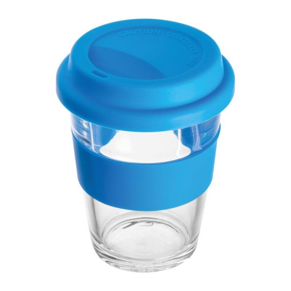 Glasbecher mit Silikonhülle und Deckel