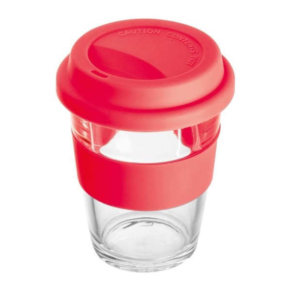 Glasbecher mit Silikonhülle und Deckel
