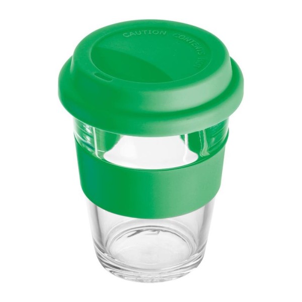 Glasbecher mit Silikonhülle und Deckel