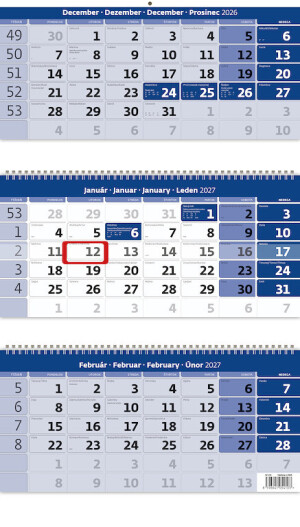Dreimonatskalender blau mit Spirale