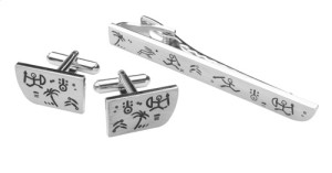 Tahiti-Set aus Manschettenknöpfen und Krawattenklammern
