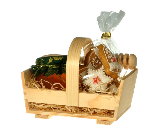 Holzkorb mit Honig und Lebkuchen
