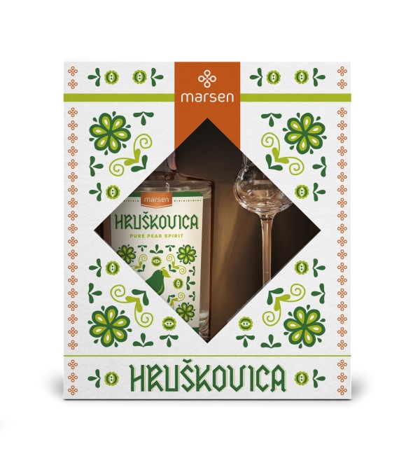 Geschenkbox Hruškovica Traditional 42% mit einem Glas
