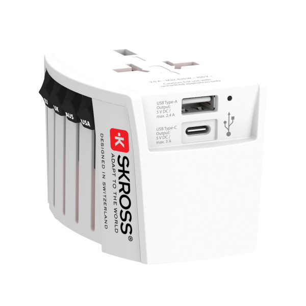 SKROSS World MUV 2-poliger Reiseadapter mit USB A und C