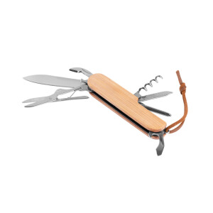RYKER. Multifunktionales Taschenmesser aus Bambus und Edelstahl mit PU-Griff - Reklamnepredmety
