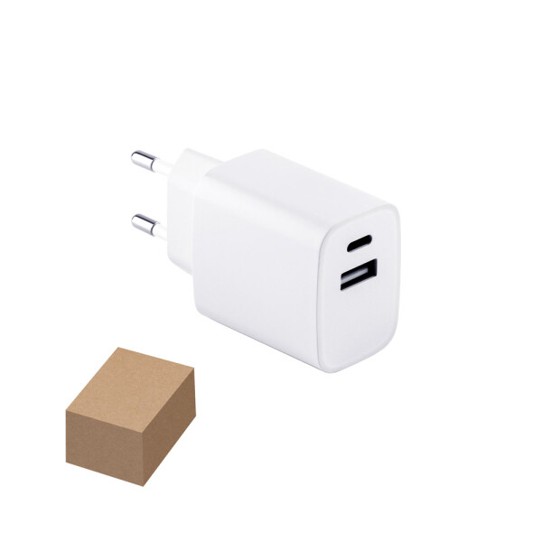 WEGENER. Ladegerät mit USB-A Anschluss 18W und USB-C 20W in Recyceltes ABS (100% rABS)