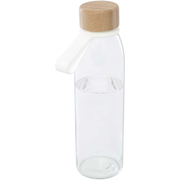 Porto Glaswasserflasche mit 500 ml Fassungsvermögen, Silikongriff und Bambusdeckel