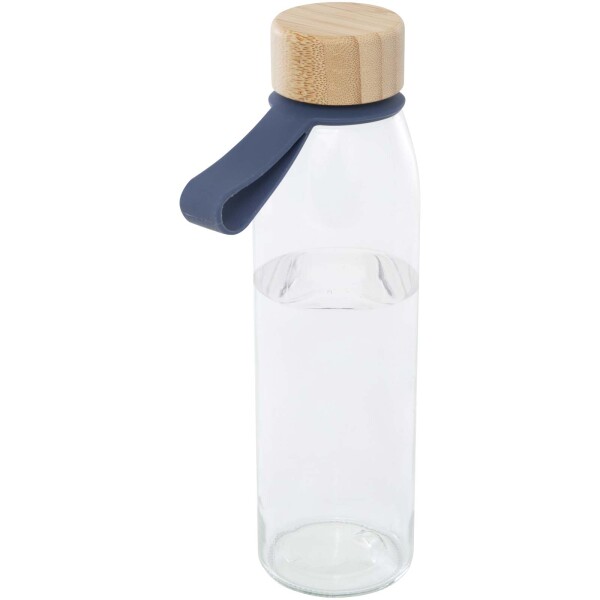 Porto Glaswasserflasche mit 500 ml Fassungsvermögen, Silikongriff und Bambusdeckel