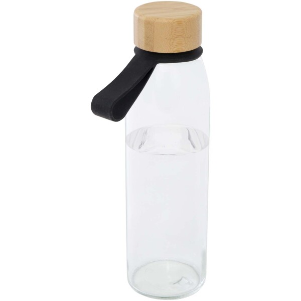 Porto Glaswasserflasche mit 500 ml Fassungsvermögen, Silikongriff und Bambusdeckel