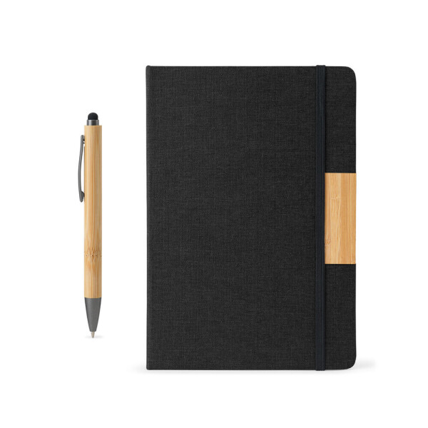 HOMERO. Set bestehend aus einem A5-Hardcover-Notizblock und einem Bambus-Kugelschreiber