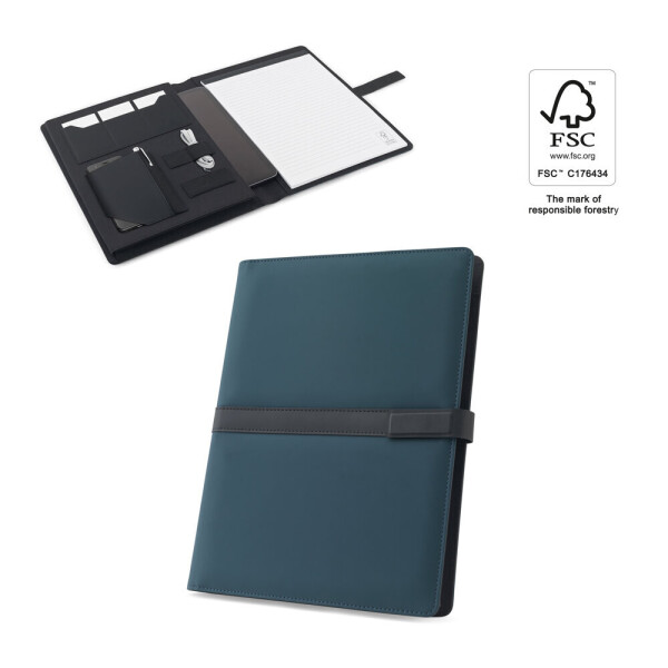 SANDERSON FOLDER. A4-Ordner aus PU (50% recycelt) mit Magnetverschluss und Notizblock mit linierten Seiten
