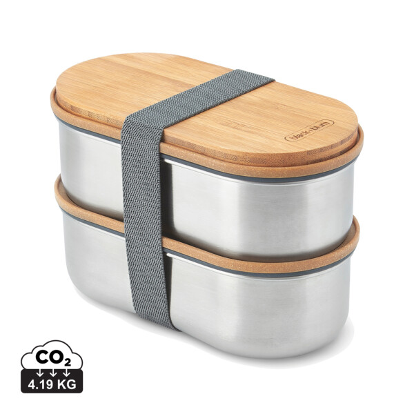 Doppel-Bento-Box aus Edelstahl, Schwarz+Blum