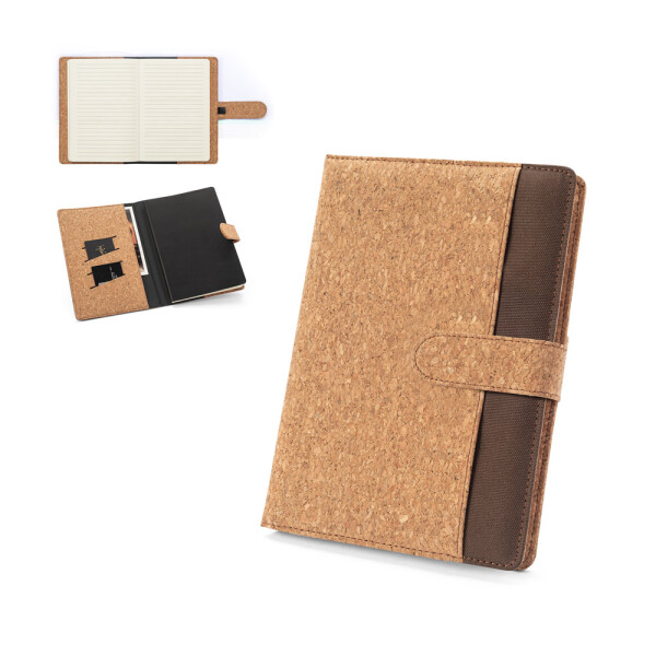 FIELDING. Mappe A5 aus Kork und recyceltem Polyester (100 % rPET) mit abnehmbarem Notizblock