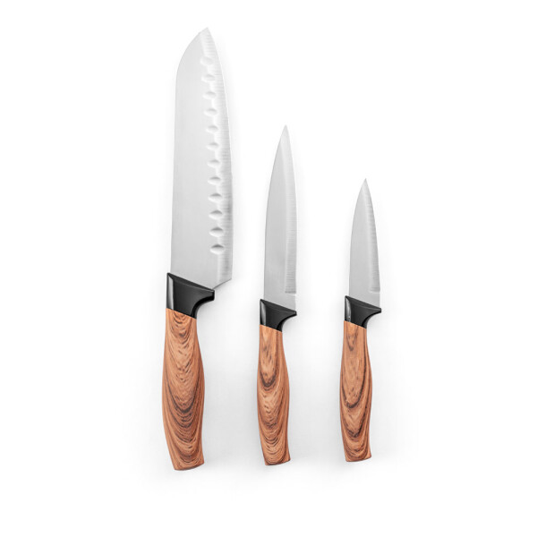 BAHARAT. Set aus 3 Küchenmessern mit Edelstahlklinge und ergonomischem Griff