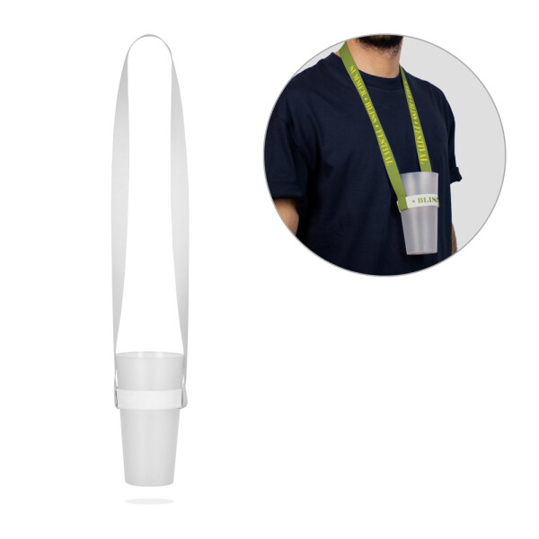 SWINDON. Lanyard und elastischer Becherhalter aus Polyester für Sublimation geeignet