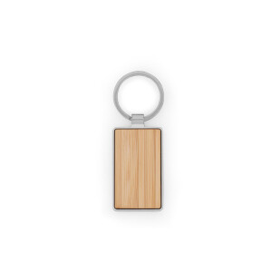 GASTON RECTANGULAR. Schlüsselanhänger aus Eisen in rechteckiger Form aus Zink und Bambus - Reklamnepredmety