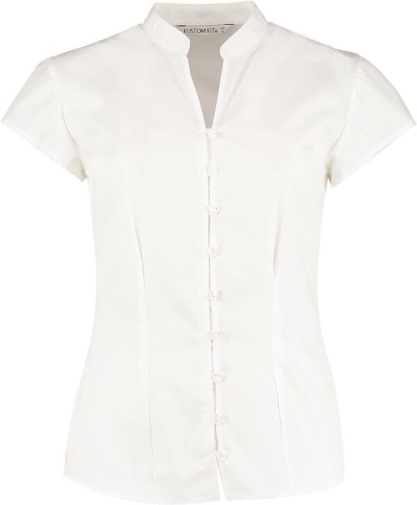 Popeline Bluse mit Maokragen kurzarm KK 727