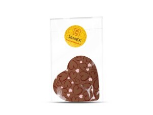 Herz aus Vollmilchschokolade mit Valentinstagsmotiv - Reklamnepredmety