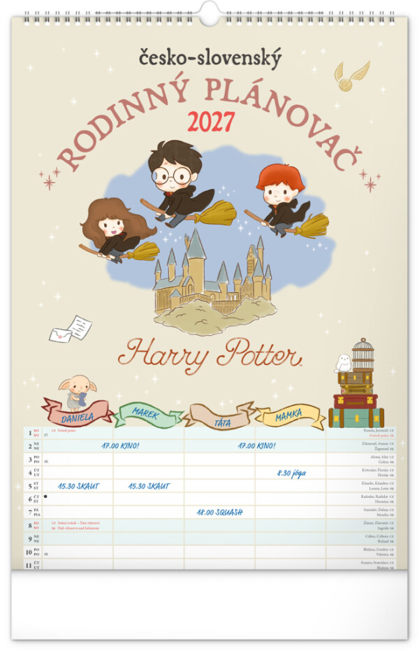 NOTIQUE Wandkalender Familienplaner Harry Potter XL CZ/SK 2027, 33 x 46 cm