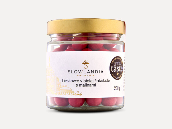 Haselnüsse in weißer Schokolade mit Himbeeren 250 g