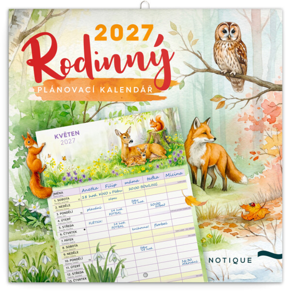 NOTIQUE Familienplanungskalender Tiere CZ 2027, 30 x 30 cm