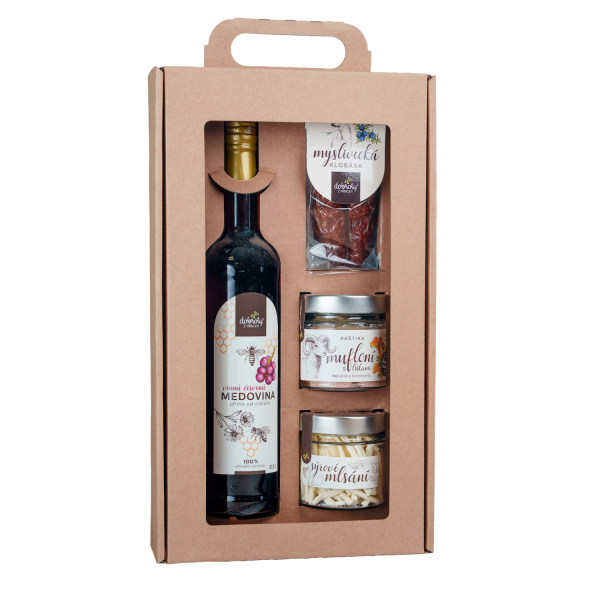 Geschenkset – Rotweinmet, Mufflonpastete mit Küken, Käsespezialität und Jägerwurst