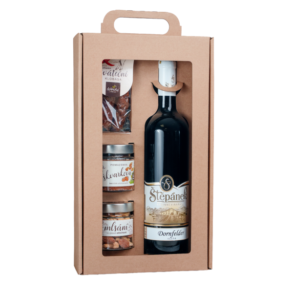 Geschenkset – Rotwein, Speckaufstrich, mild-würzige Festtagswurst und Nussleckerei