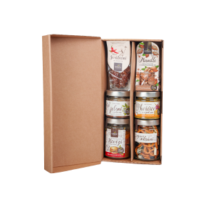 Geschenkset – Pulled Beef, Hirschpastete, Käsespezialitäten, Schokoladenmandeln, Festtagswurst und Senf - Reklamnepredmety