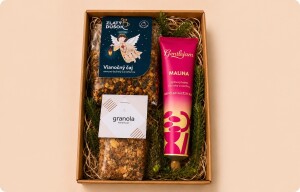 Weihnachtsgeschenkset 4 – Himbeeren in der Tube, Weihnachtstee und Nuss-Granola - Reklamnepredmety
