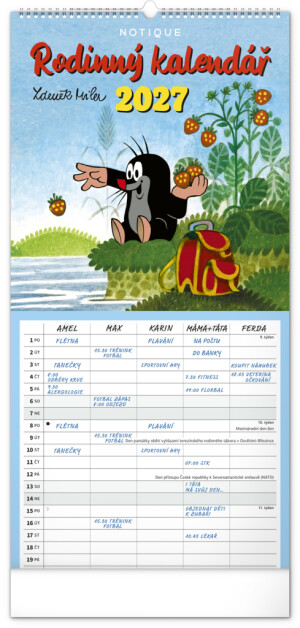 NOTIQUE Wandkalender Familienplanung Mole CZ 2027, 21 x 42 cm - Reklamnepredmety