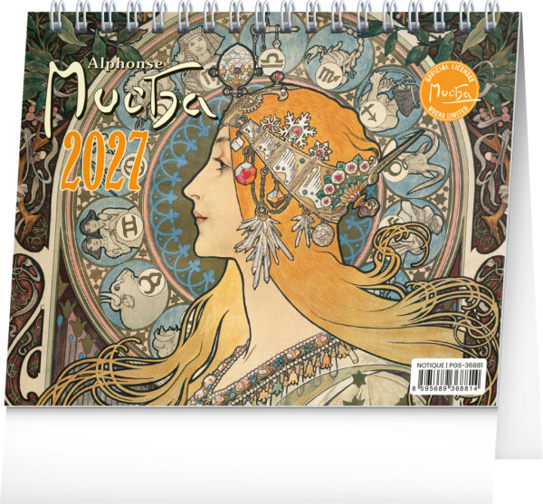 NOTIQUE Tischkalender Alfons Mucha CZ 2027, 16,5 x 13 cm