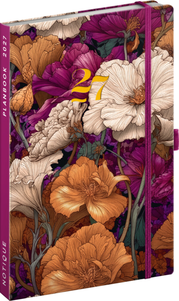 NOTIQUE Planbook Planer/Notizbuch Vintage Flowers 2027, 13 x 21 cm