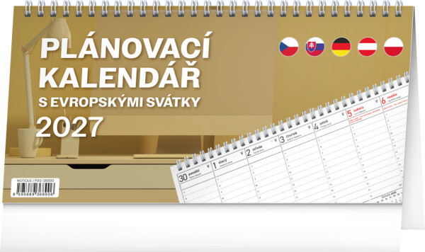 NOTIQUE Tischkalender mit europäischen Feiertagen CZ 2027 25 x 12,5 cm