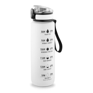 ERIKSSON. Flasche aus recyceltem PET (100 % rPET) mit motivierenden Sprüchen und Zeitmarkierungen, die zum Wassertrinken anregen - Reklamnepredmety