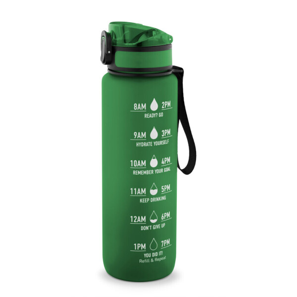 ERIKSSON. Flasche aus recyceltem PET (100 % rPET) mit motivierenden Sprüchen und Zeitmarkierungen, die zum Wassertrinken anregen