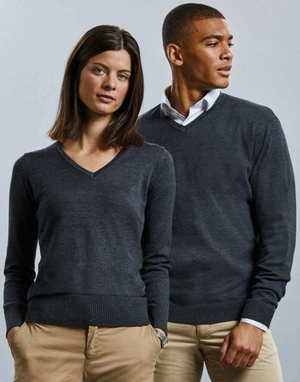 Ladies` V-Neck Knitted Pullover