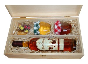 Set aus Met und zwei Honigsorten in einer Naturholzbox - Reklamnepredmety
