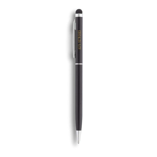 Schlanker Aluminiumkugelschreiber mit Stylus, weiß