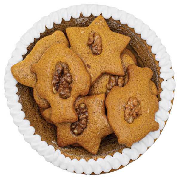 Lebkuchenschale mit 10 verzierten Lebkuchenstücken