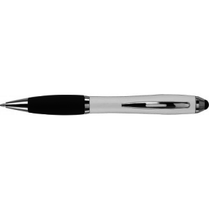 Kugelschreiber mit schwarzem Gummigriff und Stylus, Silber - Reklamnepredmety