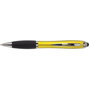 Kugelschreiber mit schwarzem Gummigriff und Stylus, Silber - Reklamnepredmety