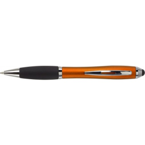 Kugelschreiber mit schwarzem Gummigriff und Stylus, Silber - Reklamnepredmety
