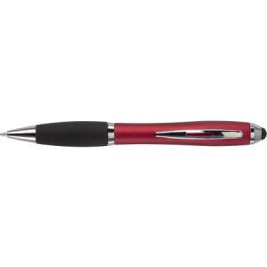 Kugelschreiber mit schwarzem Gummigriff und Stylus, Silber - Reklamnepredmety
