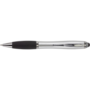 Kugelschreiber mit schwarzem Gummigriff und Stylus, Silber - Reklamnepredmety