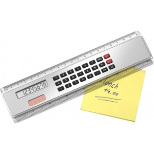 ABS Lineal (20cm) mit Taschenrechner, Schwarz / Silber - Reklamnepredmety