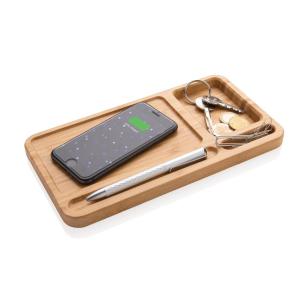 Bambus Schreibtisch-Organizer mit 5W Wireless Charger, braun - Reklamnepredmety