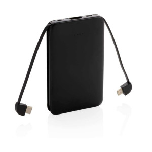 5.000 mAh Powerbank mit integriertem Kabel, weiß - Reklamnepredmety