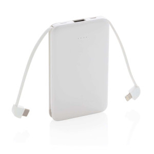5.000 mAh Powerbank mit integriertem Kabel, weiß
