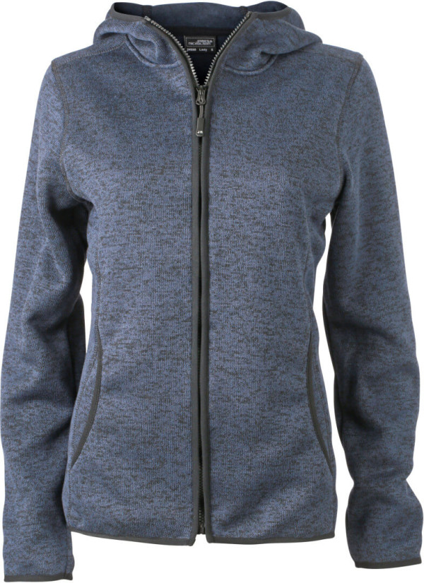 Damen Strick Fleece Kapuzen Jacke