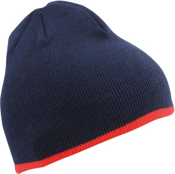 Strick Beanie mit Kontraststreifen
